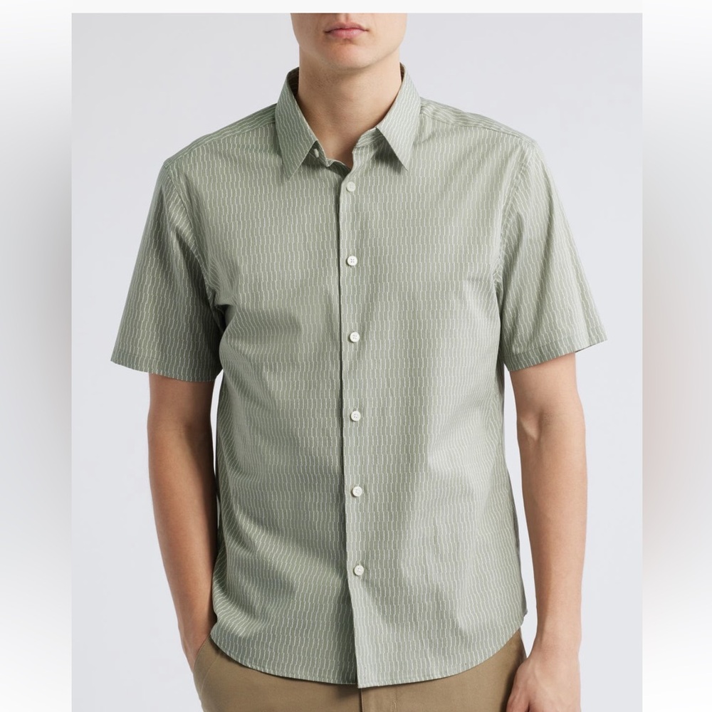 Theory Men's Olive Striped Button Down Shirt